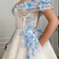 Gaun prom gading dengan renda bunga applique biru dari bahu panjang lantai panjang gaun malam gaun formal