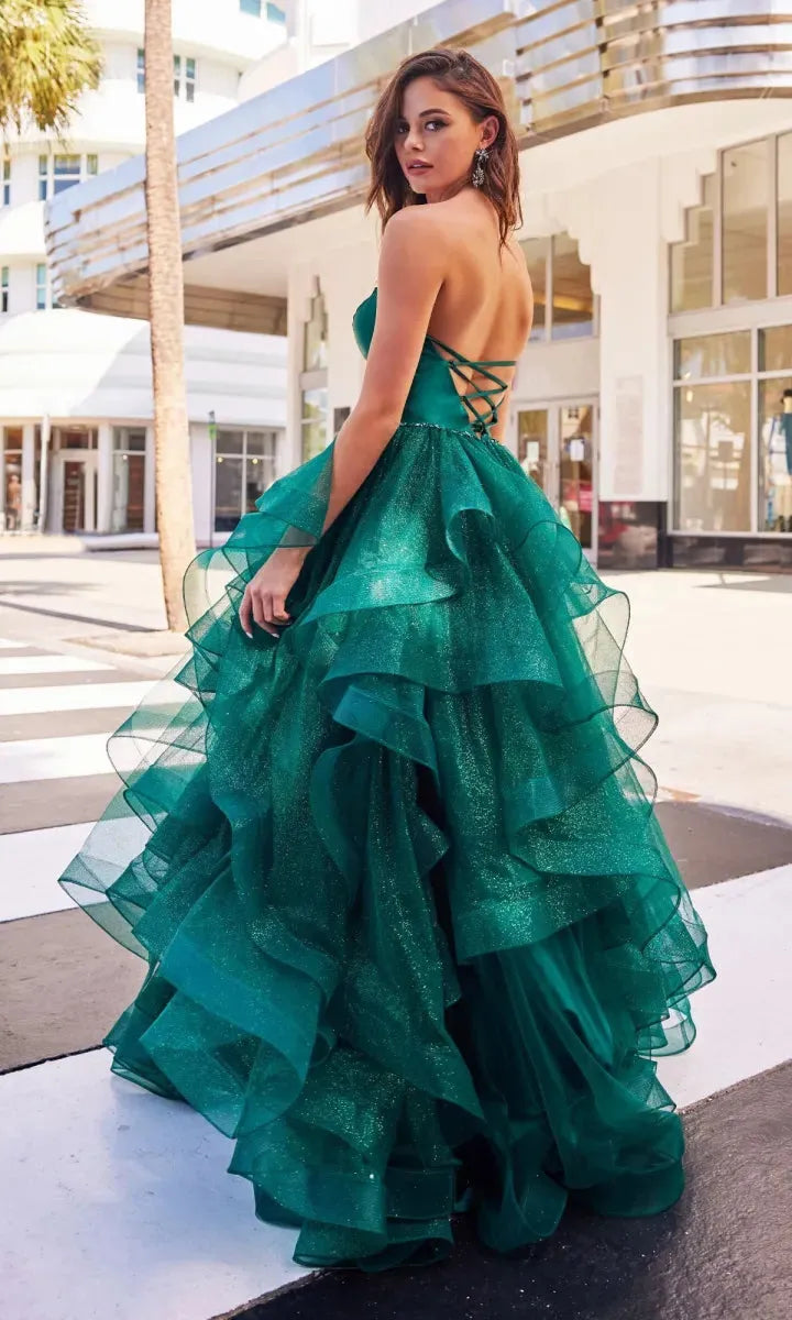 Elegant Dark Green Prom Dress Sexy Strapless Edge Curl Vestidos De Fiesta Luxury Side Split Eveing Dress as pic