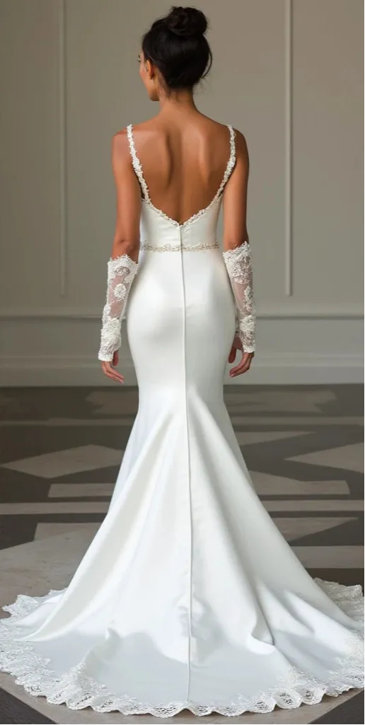 Elegant Mermaid Wedding Gown with Long Sleeves, V-Neckline New Satin Sleeveless Sleevless