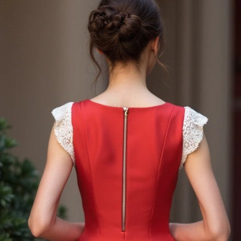 Classy Red Evening Dress & Prom Dress with A-Line Skirt for a Flattering Fit embroidery New red Satin