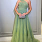 Light Green Prom Dresses One Shoulder A-line فساتين السهرة Elegant Sleeveless Sweep Train Tulle vestidos verano moda