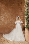Modern Sweetheart Wedding Gown For Bride Lantern Sleeves Lace Appliques A-line Backless Robe De Mariée Customised Satin