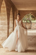 Stylish A-line Wedding Dresses for Bride Sleeveless with Appliques Tulle Backless Pleats Vestido De Novia Femenino Satin