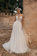 Elegant Minimalist A-Line Wedding Dress with Illusion Neckline, and Natural Waistline for a Stunning Bridal Look Satin