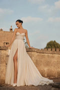 Romantic A-Line Beach Wedding Dress – Strappy Sweetheart Neckline with a Natural Waistline for an Effortless Bridal Look Satin