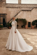 A-line Long Sleeves Wedding Dresses Classical Princess Bridal Gown Applique Elegant Wedding Party Gowns Customized Satin