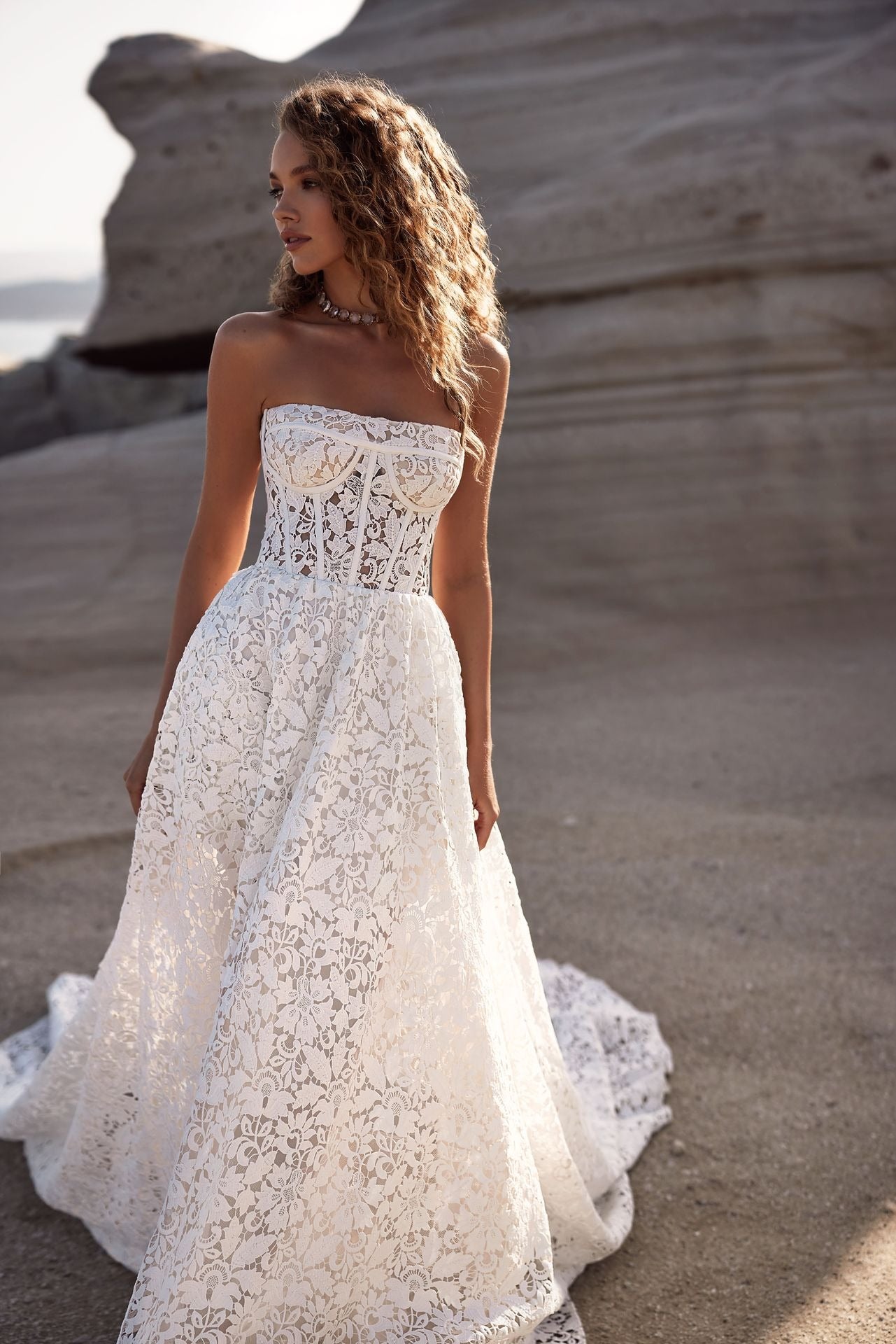 Romantic A-Line Semi-Transparent Wedding Gown Covered in Floral Lace Applique Princess Wedding Dress Vestido De Novia Mermaid Bow Satin Bridal Gown Modern Court Train