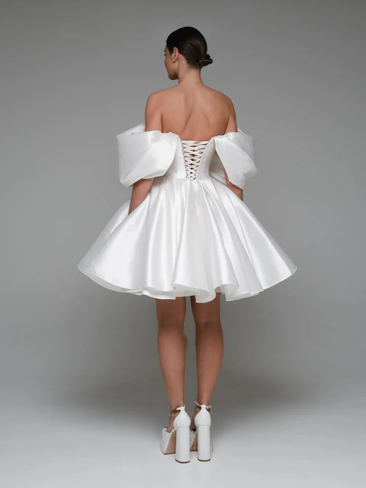 Vestidos de fiesta de boda cortos blancos, vestidos de baile con hombros descubiertos, minivestidos de novia con cordones, vestidos de noche nupciales para mujer