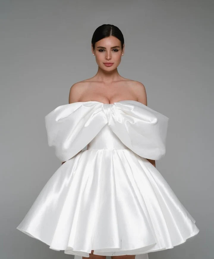 Robes de soirée de mariage courtes blanches, épaules dénudées, robes de bal, Mini robes de mariée, robes de soirée de mariée à lacets pour femmes