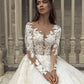 Champagne Wedding Dress Long Sleeve A Line Puff Sparkly Tulle Bride Dress Elegant Women's Wedding Party Dress