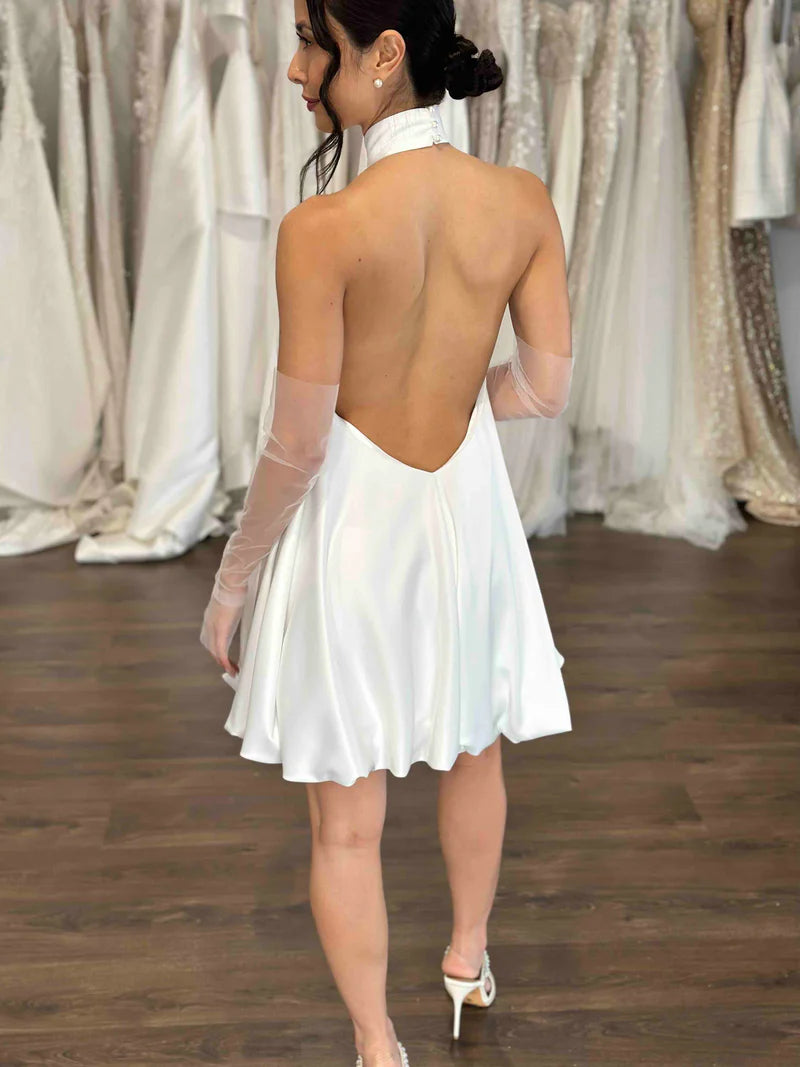 Robe de soirée de mariage courte trapèze Simple, jupe bouffante, col licou, dos nu, robes de bal pour femmes, robe de Cocktail