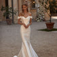 Off-Shoulders Ivory Mermaid Modern Satin Vestido De Novia Satin Princess Gown Wedding Dress Bow Court Train Dress