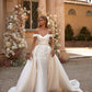 Off-Shoulders Ivory Mermaid Modern Satin Vestido De Novia Satin Princess Gown Wedding Dress Bow Court Train Dress