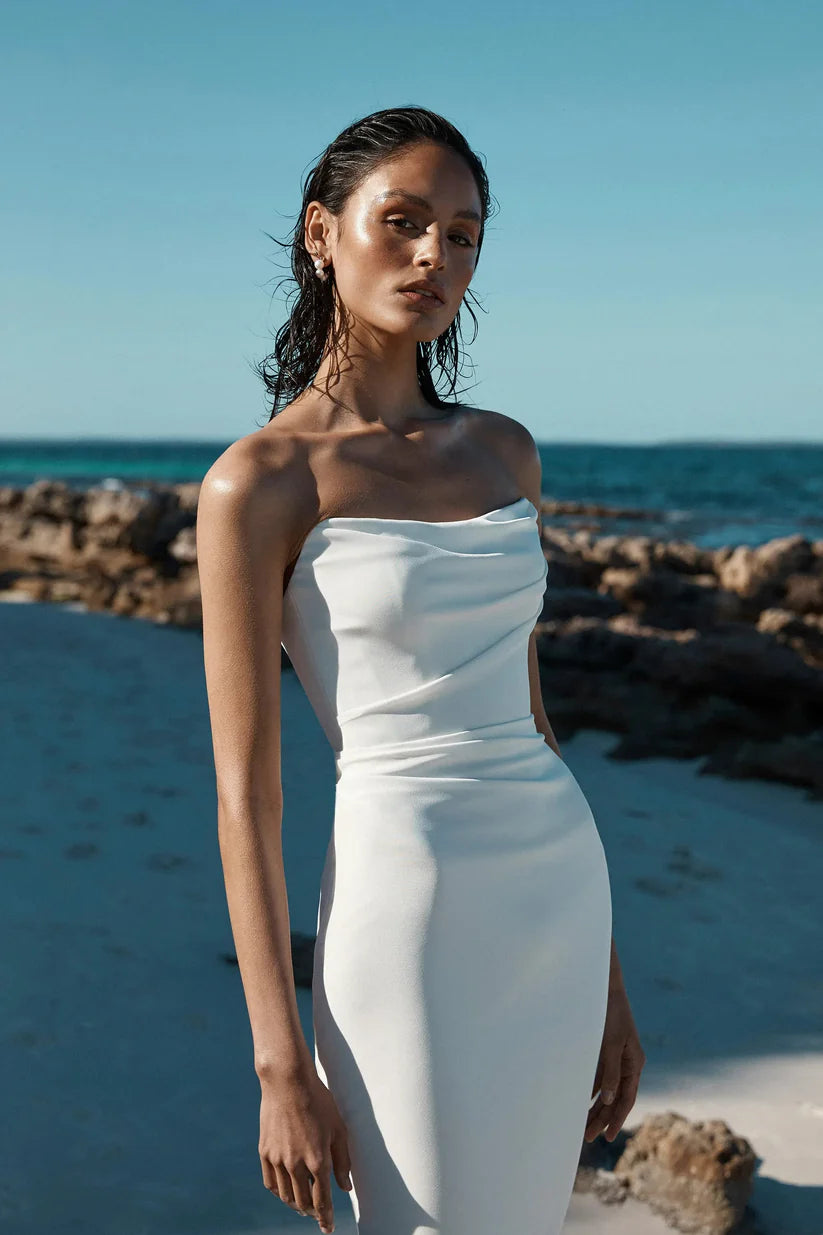 Vestidos de novia de sirena simples, sin mangas, sin tirantes, vestido de novia de playa, vestidos de novia minimalistas 