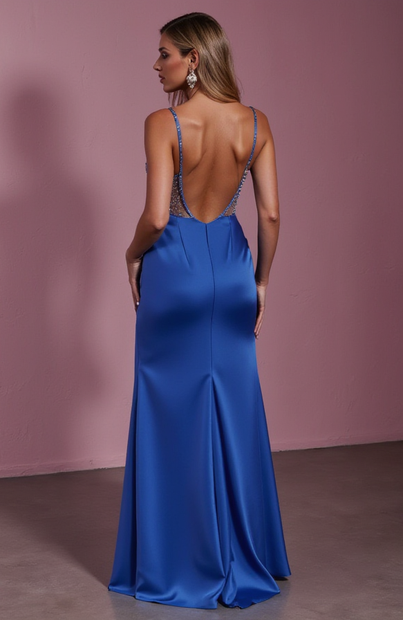Elegant Evening Dress and Prom Dress with Sparkling Details for a Glamorous Look backless New Satin