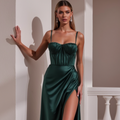 Sophisticated Evening Gown and Prom Dress with a High Slit for a Bold Statement backless New Satin split