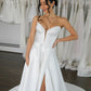 Illusion V-Neck Detail Wedding Dress Bridal Gown Skirt Vestido De Novia Bow Satin Court Train Dress