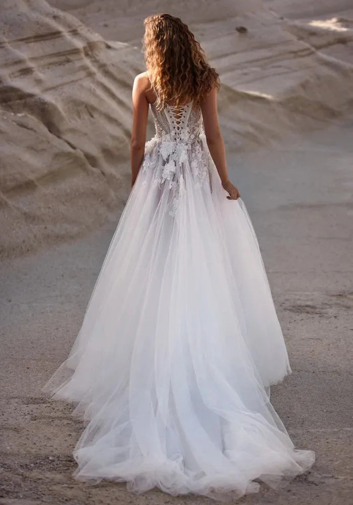 Vintage Lace Wedding Dresses Sexy High Side Slit Spaghetti Straps V-Neck Bridal Gowns Backless A-Line Princess Bride Dress Ivory 26w