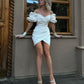 White Off the Shoulder Prom Dresses Mini Satin فساتين السهرة Elegant Puffy Sleeves Knee-Length vestidos verano moda