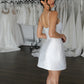 V-Style Neckline Wedding Dress Vestido De Novia Satin Bridal Gown Simple Skirt  Bow Court Train Dress