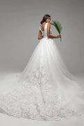 Beautiful Puffy A-Line Wedding Dress with Straps, V-Neckline, and Lace Embellishments for a Stunning Bridal Look Satin
