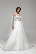 Stunning Puffy A-Line Bridal Dress with Long Sleeves, V-Neckline, and Lace Embellishments for a Timeless Bridal Look Satin