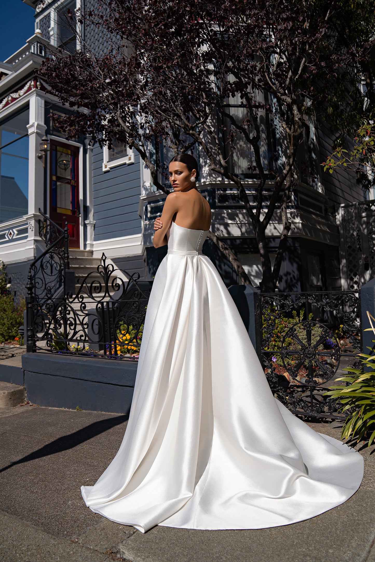 Flecken Hochzeitskleid Split Vestidos de Novia Schatz Hals Robe de Mariée für Frauen Custom Sweep -Zugkleid mit Gürtel