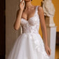 A-Line Elegant Wedding Dresses Sweetheart Long Puff Sleeves Appliques Brides Gowns Sweep Train Bridals Party Dresses