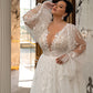 Gaun pengantin seksi-v-neck plus gaun pengantin yang dapat dilepas lengan puff gaun pengantin applique a-line custom dibuat jubah de mariée