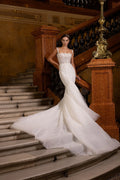 Elegant Mermaid Wedding Dresses Shiny Party Appliques Spaghetti Straps Gown Satin