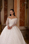 Exquisite Sequined Beading Wedding Dresses Long Sleeve Off Shoulder Satin