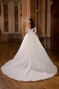 Exquisite Sequined Beading Wedding Dresses Long Sleeve Off Shoulder Satin