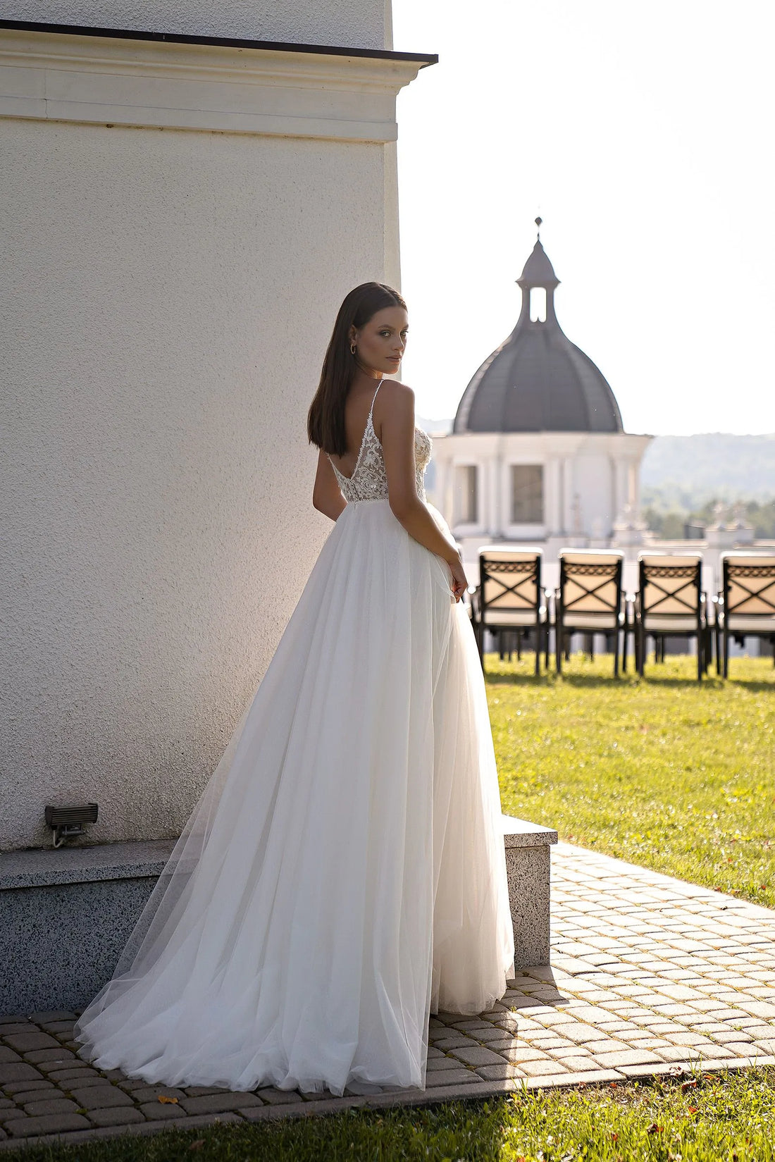 Elegant Sexy High Fork Wedding Dresses For Women Sparkling Lace Printing A-Line Bridal Gowns Engagement Party Vestidos De Novias Satin