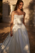 Graceful Strapless With Corset Bride Robe Shiny Sequins Beads Wedding Dress Bridal Gown Satin