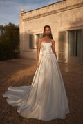 Graceful Strapless With Corset Bride Robe Shiny Sequins Beads Wedding Dress Bridal Gown Satin