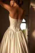 Graceful Strapless With Corset Bride Robe Shiny Sequins Beads Wedding Dress Bridal Gown Satin