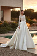 Sexy Illusion Backless Bride Robe Graceful Boat Neck Long Bridal Gown Customized Robe De Mariée Satin