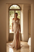 Glitter Mermaid Wedding Dresses For Woman Off Shoulder Court Train Satin