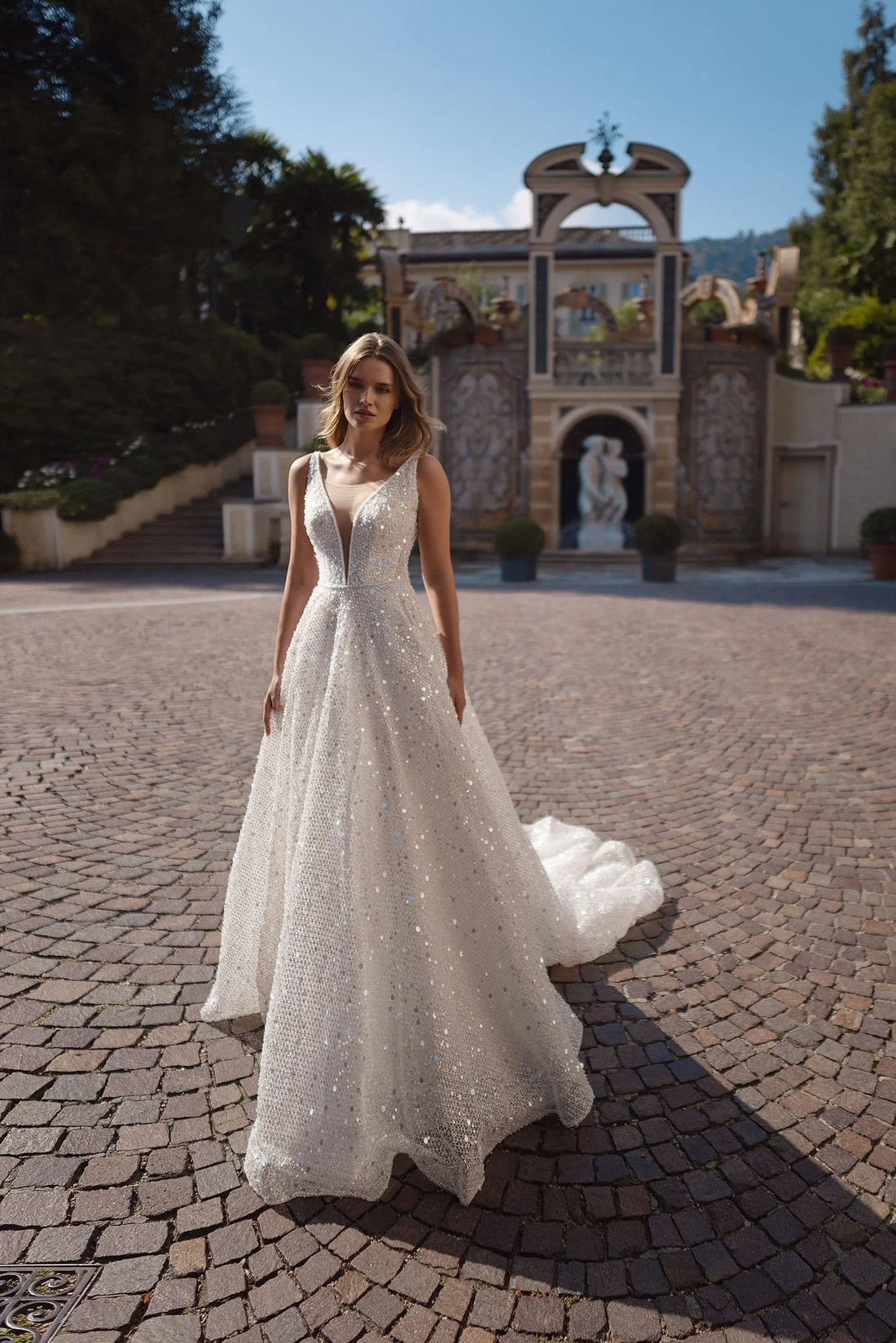 Long Wedding Dress A Line Shiny Glitter Tulle Bride Dresses Floor Length Vestido de novia Satin