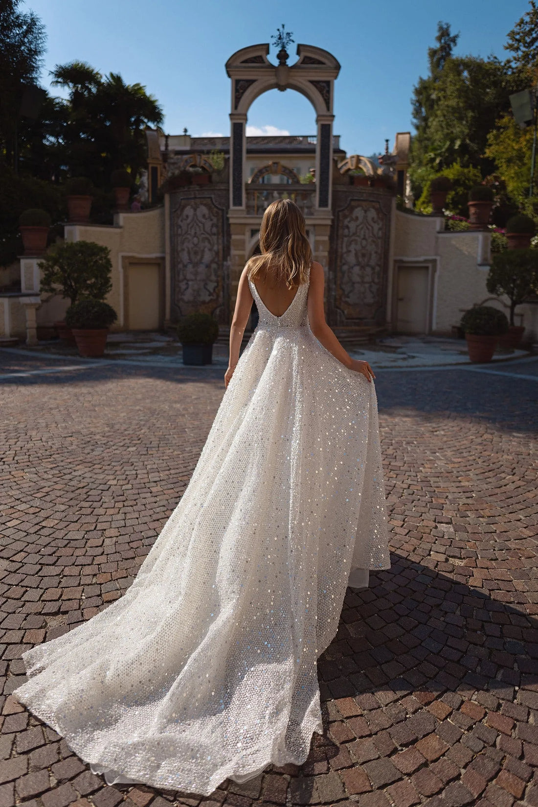 Long Wedding Dress A Line Shiny Glitter Tulle Bride Dresses Floor Length Vestido de novia Satin