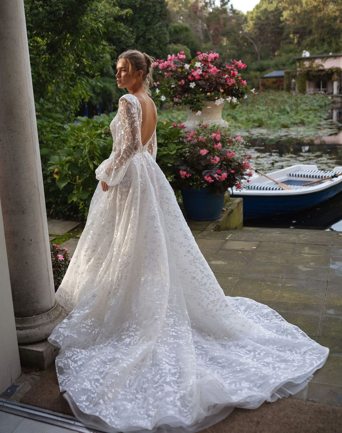 A-line Lace Wedding Dress Sheer Neck Full Illusion Sleeves Customized Bride Dresses Deep V Neck Satin