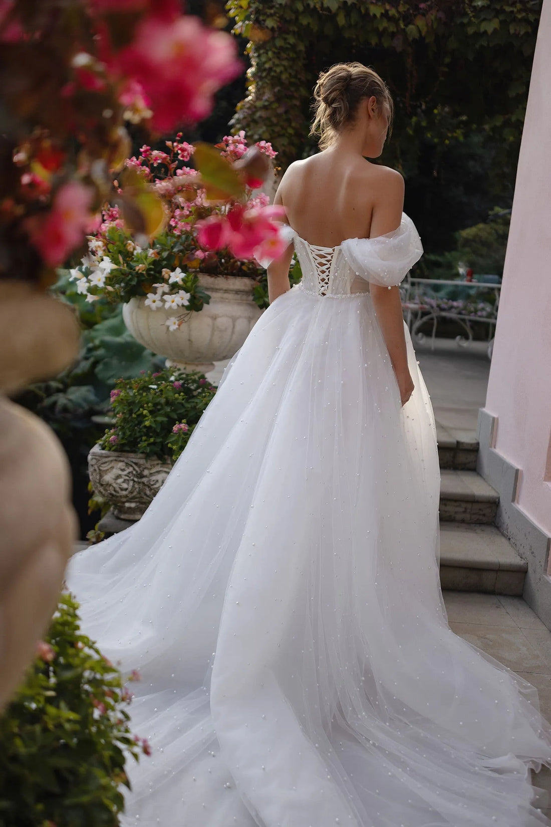 Charming Off the Shoulder Wedding Dresses for Women A-line Pleat V-neck Beads Lacing Up Satin