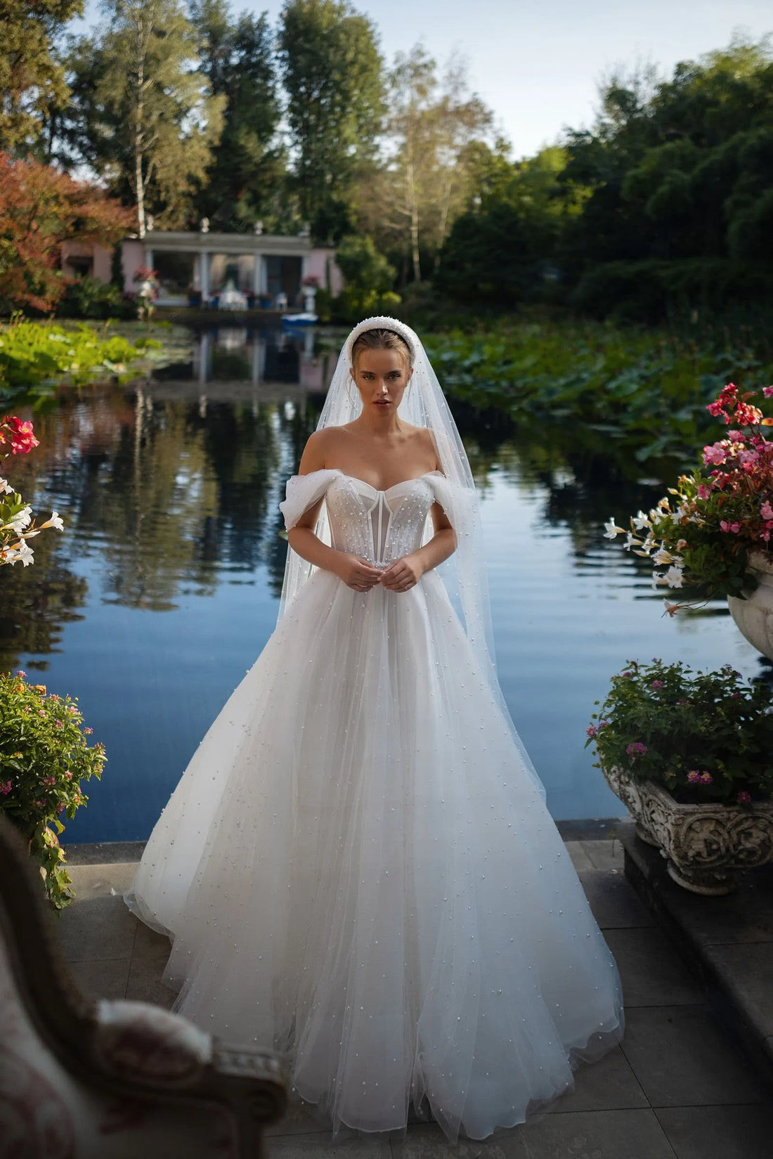 Charming Off the Shoulder Wedding Dresses for Women A-line Pleat V-neck Beads Lacing Up Satin