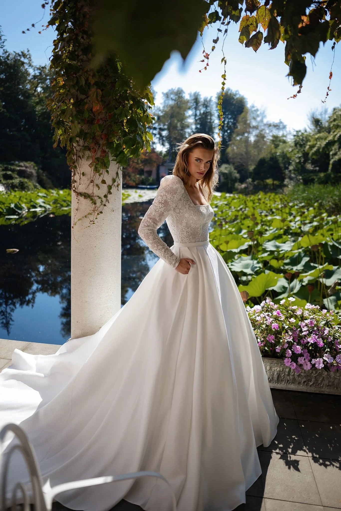 Beaded Floral Applique Wedding Dress All Over Lace Long Puff Sleeve Sheath Wedding Dress With Plunging V Neckline | Kleinfeld Bridal Maxi Wedding Dress Beaded Floral Applique Wedding Dress All Over Lace Long Puff Sleeve Sheath Wedding Dress With Plunging V Neckline | Kleinfeld Bridal Maxi Wedding Dress