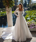 Women A-Line Wedding Dresses Long Sleeve Lace Bridal Dress Boho Evening Wedding Gowns Satin