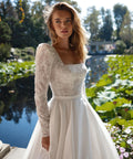 Women A-Line Wedding Dresses Long Sleeve Lace Bridal Dress Boho Evening Wedding Gowns Satin