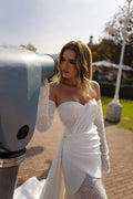 Gorgeous Sweetheart Wedding Dress Mermaid Lace Illusion Bride Gowns Detachable Sleeve Vestidos De Novia For Bride Satin