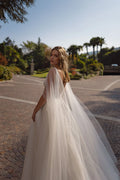 Wedding Dresses for Women Backless Sleeveless Deep V Neck Tulle with Appliques Satin