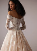 romantic long sleeve a line wedding dress gorgeous appliques sweep train lace princess bridal gown Satin
