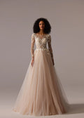 Wedding Dress Long Sleeves Tulle A-Line Bride Gowns vestidos de novia Applique Satin